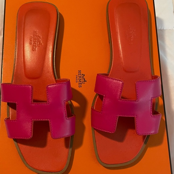HERMES Oran Sandal Rose Flash/Orange Size 37 - Picture 6 of 10